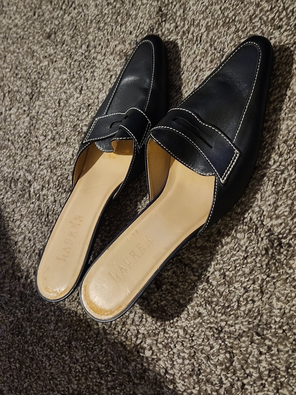 Vintage Lauren Ralph Lauren Black Leather Slip-On Penny Mules